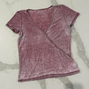 American Eagle V-Neck Burnout Crossover T-Shirt Women’s Small Pink Lightweight